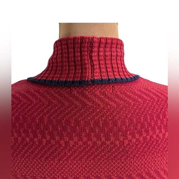 CAbi Joy Open Front Sweater Knit Cardigan Red W/ Navy Blue Accent - Picture 8 of 9